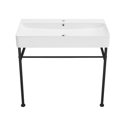 Swiss Madison, Carre 36" Ceramic Console Sink White Basin Black Legs