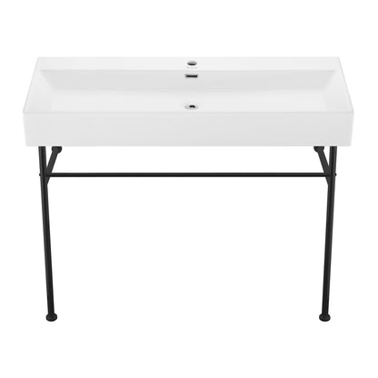 Swiss Madison, Claire 40 Ceramic Console Sink White Basin Black Legs