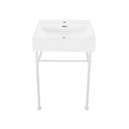 Swiss Madison, Claire 24 Ceramic Console Sink White Basin Matte White Legs