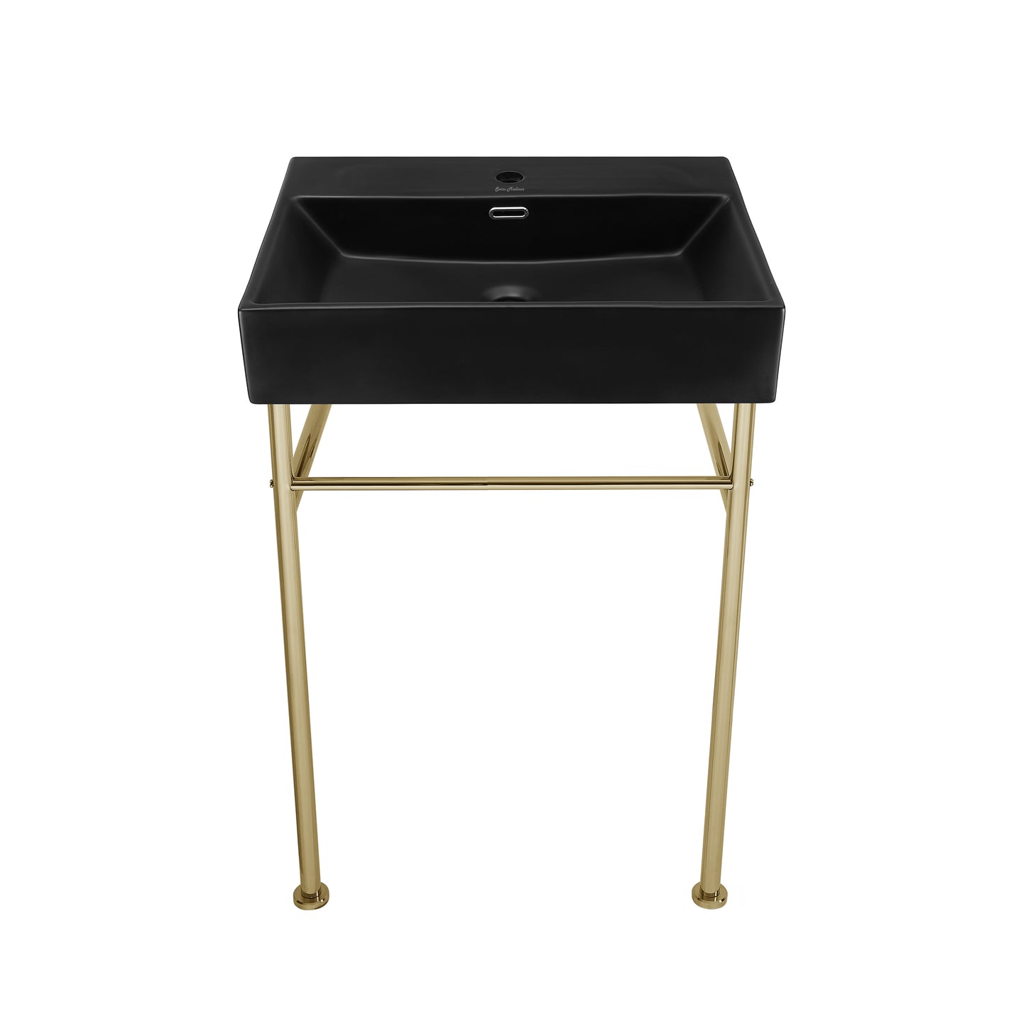 Swiss Madison, Claire 24 Ceramic Console Sink Matte Black Basin Gold Legs
