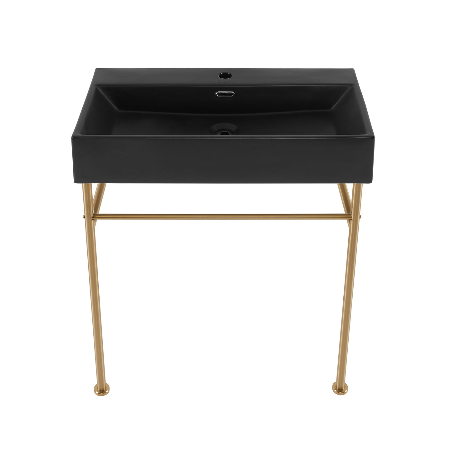 Swiss Madison, Claire 30 Ceramic Console Sink Matte Black Basin Brushed Gold Legs