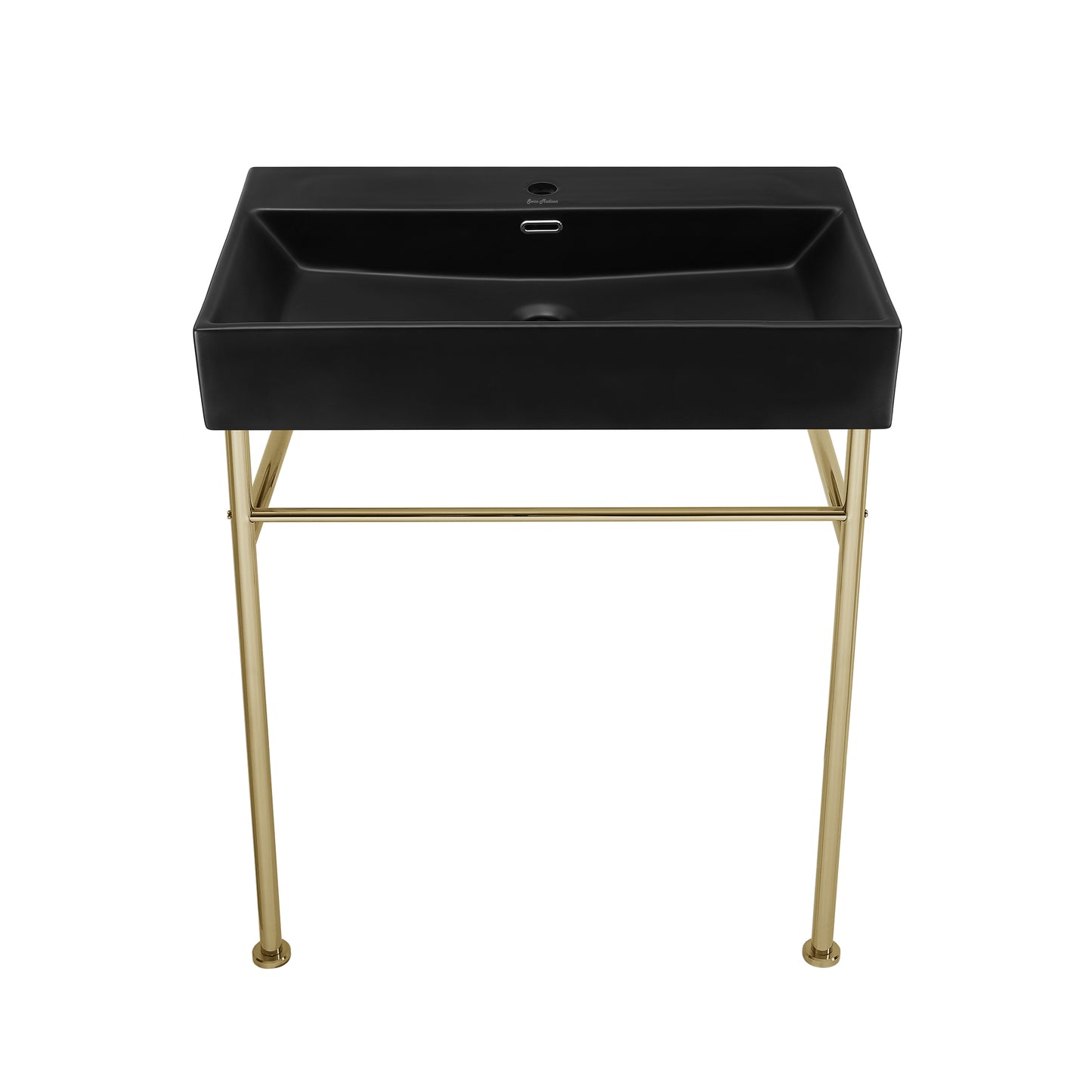 Swiss Madison, Claire 30 Ceramic Console Sink Matte Black Basin Gold Legs