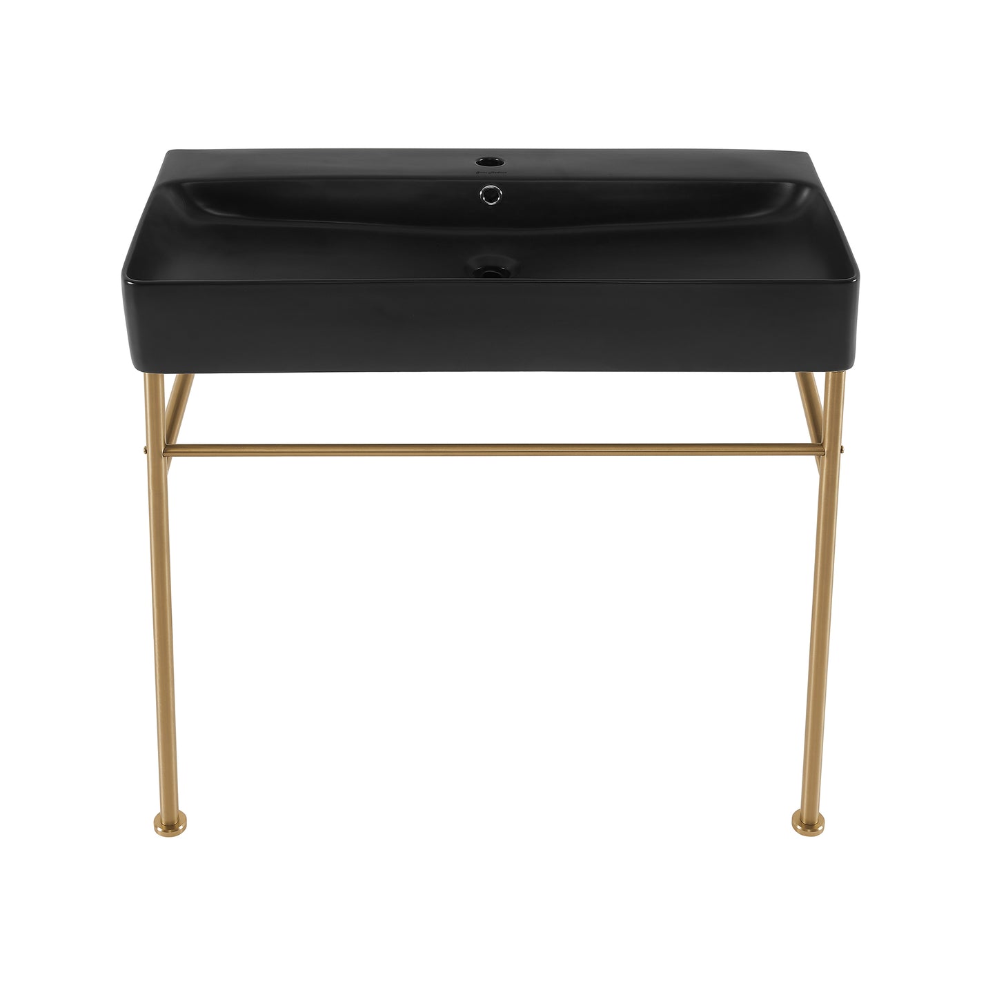 Swiss Madison, Carre 36 Ceramic Console Sink Matte Black Basin Brushed Gold Legs