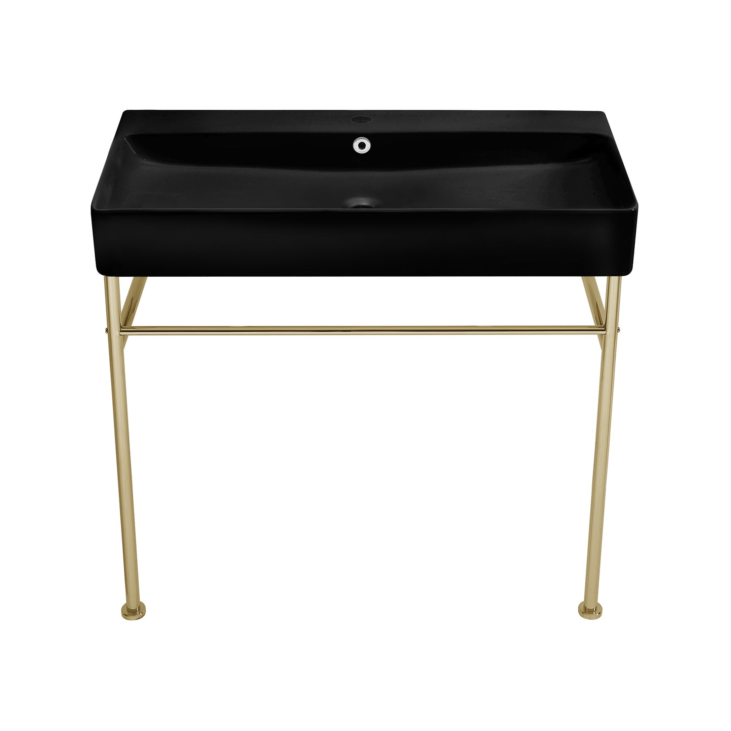 Swiss Madison, Carre 36 Ceramic Console Sink Matte Black Basin Gold Legs