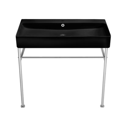 Swiss Madison, Carre 36 Ceramic Console Sink Matte Black Basin Chrome Legs