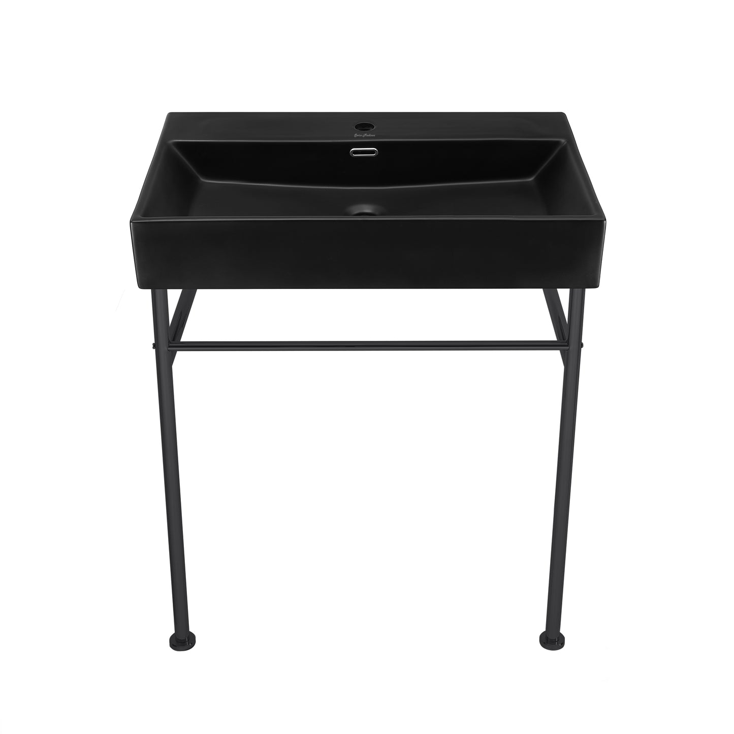 Swiss Madison, Claire 30 Ceramic Console Sink Matte Black Basin Black Legs