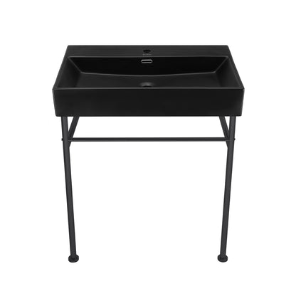 Swiss Madison, Claire 30 Ceramic Console Sink Matte Black Basin Black Legs