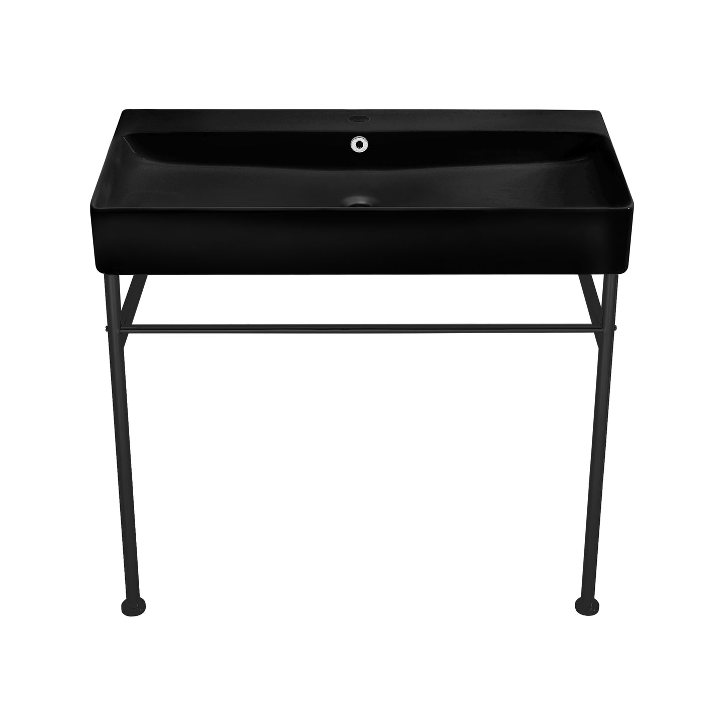 Swiss Madison, Carre 36 Ceramic Console Sink Matte Black Basin Black Legs
