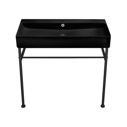 Swiss Madison, Carre 36 Ceramic Console Sink Matte Black Basin Black Legs