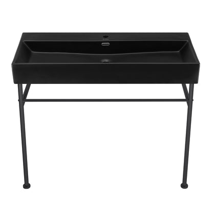 Swiss Madison, Claire 40 Ceramic Console Sink Matte Black Basin Black Legs