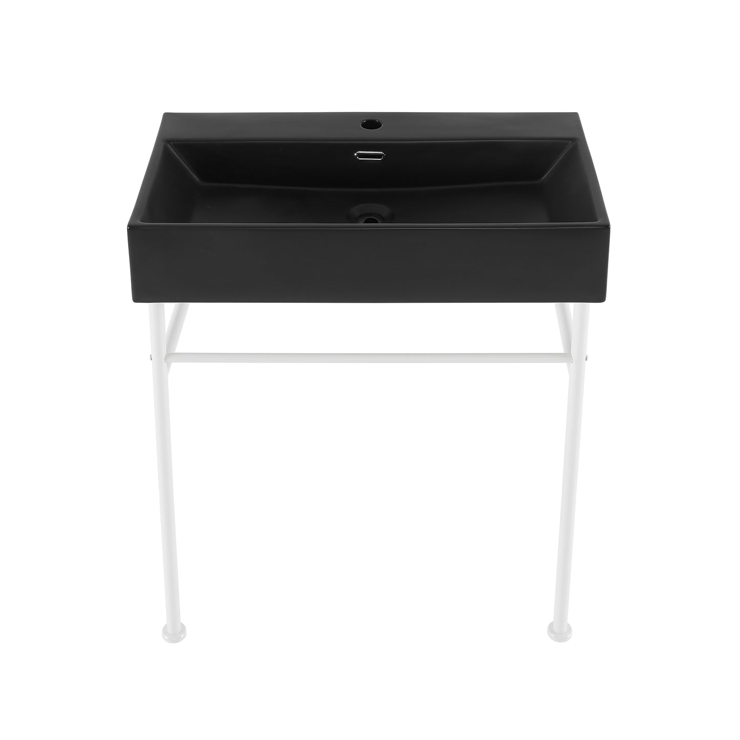 Swiss Madison, Claire 30 Ceramic Console Sink Matte Black Basin Matte White Legs