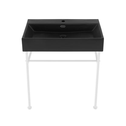 Swiss Madison, Claire 30 Ceramic Console Sink Matte Black Basin Matte White Legs