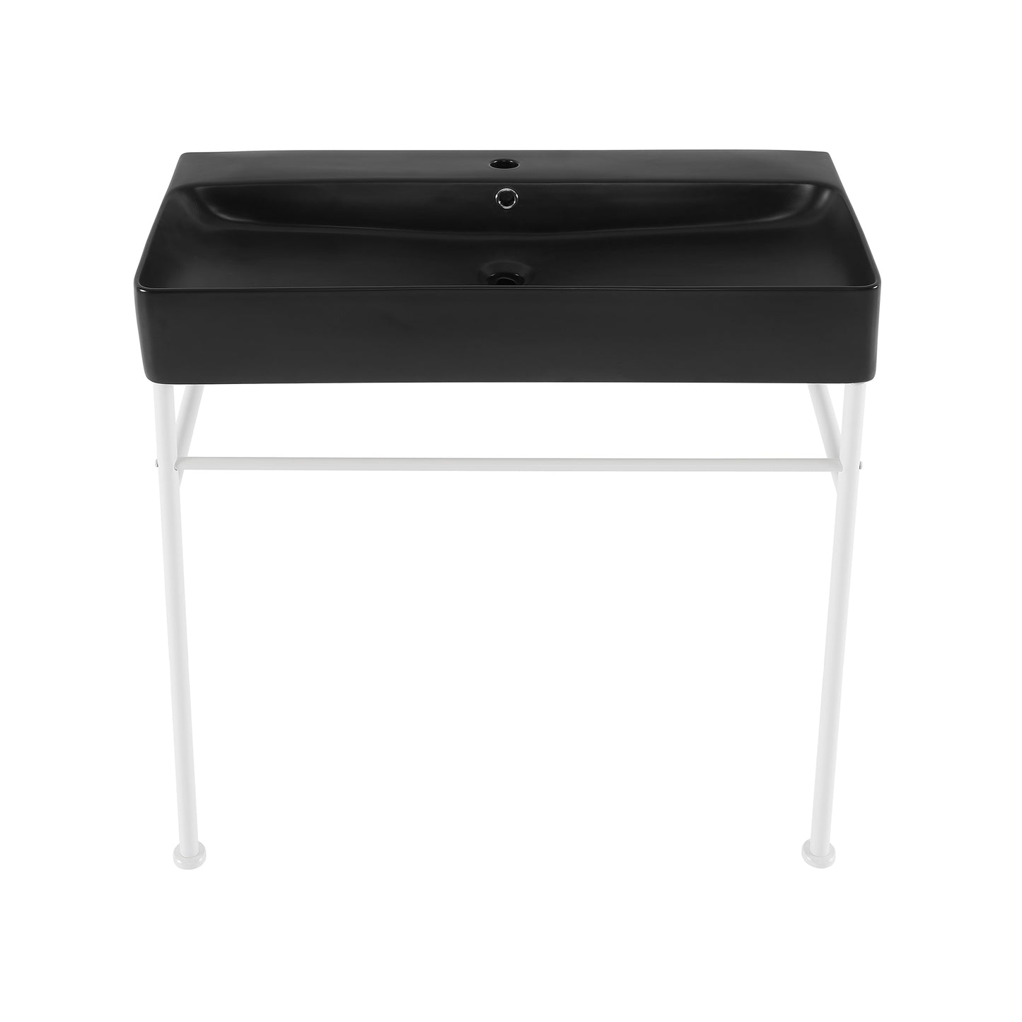 Swiss Madison, Carre 36 Ceramic Console Sink Matte Black Basin Matte White Legs