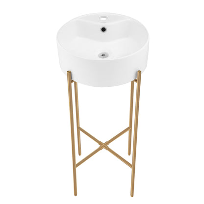 Swiss Madison, Monaco 16" Round Console Sink with Faucet Mount, White Basin Brushed Gold Legs
