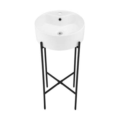 Swiss Madison, Monaco 16" Round Console Sink with Faucet Mount, White Basin Matte Black Legs