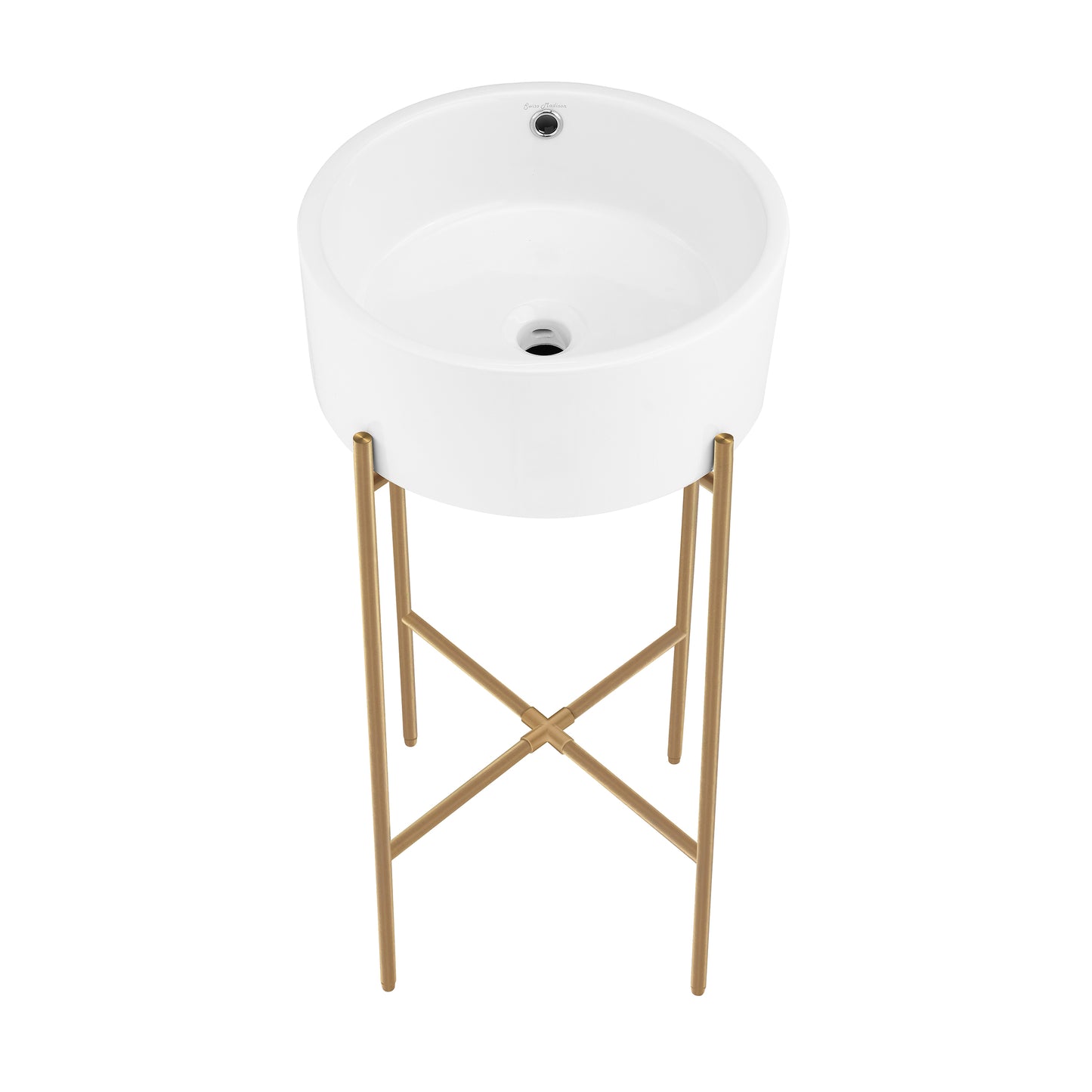 Swiss Madison, Monaco 16.5" Round Console Sink, White Basin Brushed Gold Legs