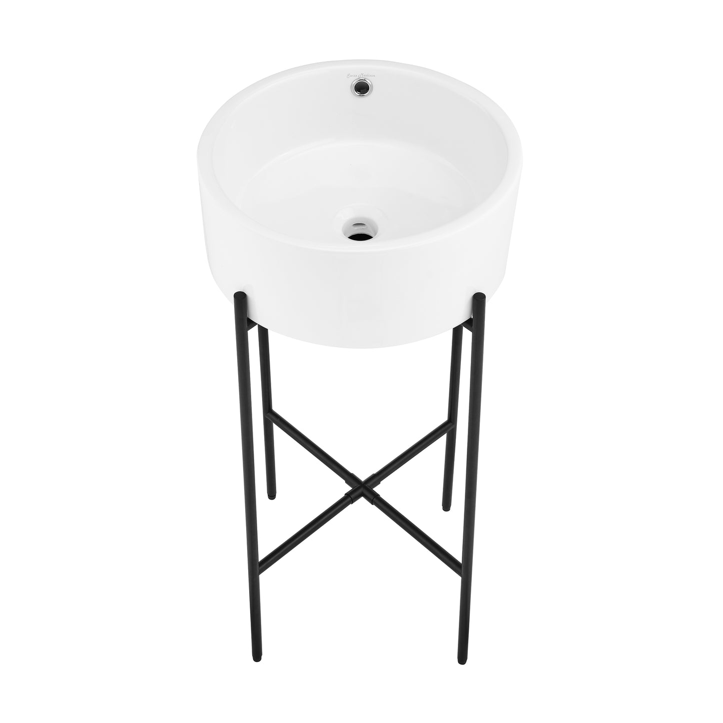 Swiss Madison, Monaco 16.5" Round Console Sink, White Basin Matte Black Legs