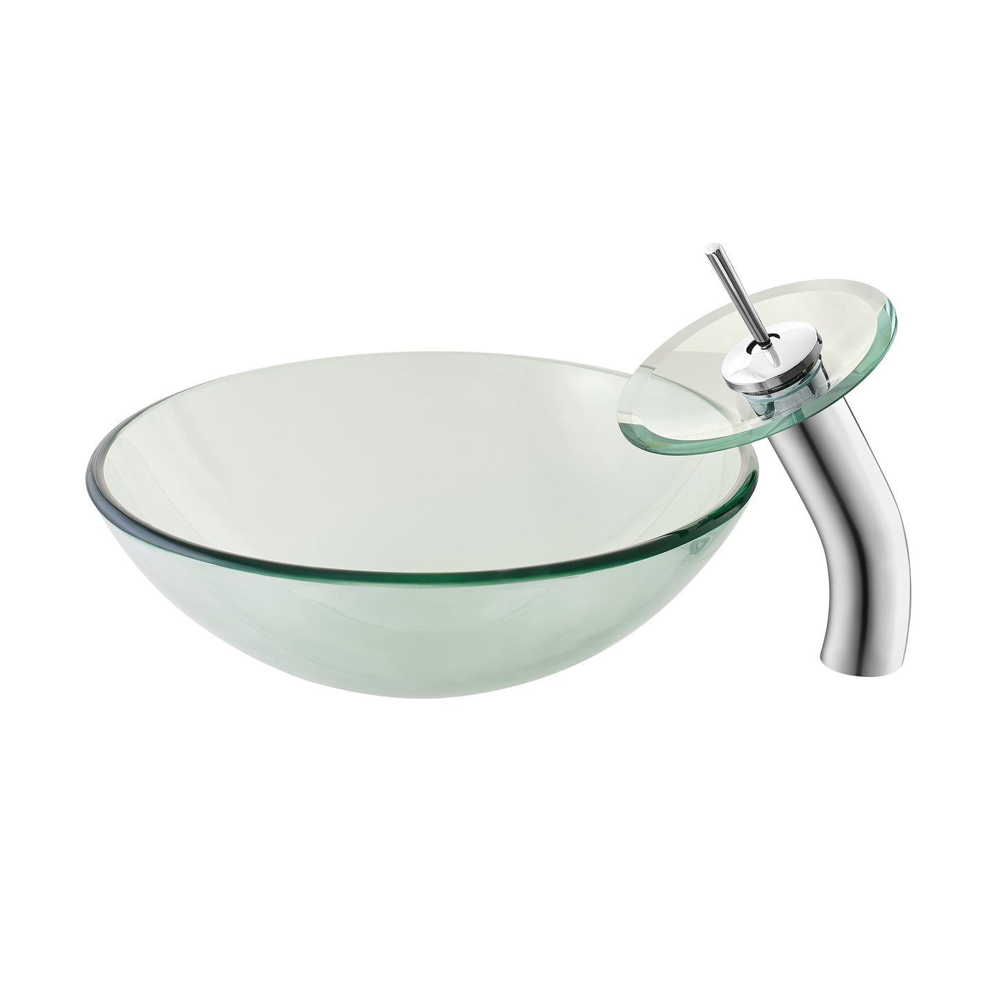 Swiss Madison, Cascade 16.5 Glass Vessel Sink with Faucet, Clear