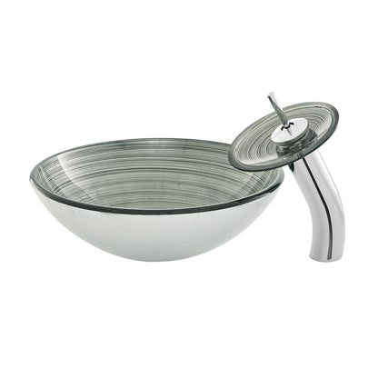 Swiss Madison, Cascade 16.5 Glass Vessel Sink with Faucet, Smoky Grey