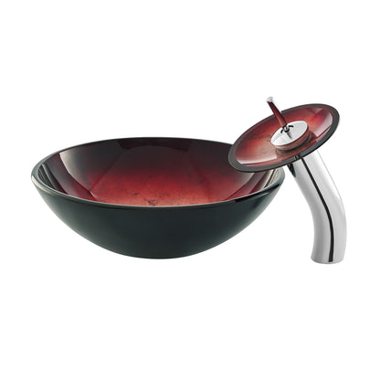 Swiss Madison, Cascade 16.5 Glass Vessel Sink with Faucet, Ember Red