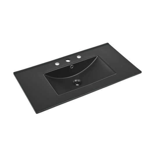 Swiss Madison, 36" Ceramic Vanity Top with Three Faucet Holes in Matte Black