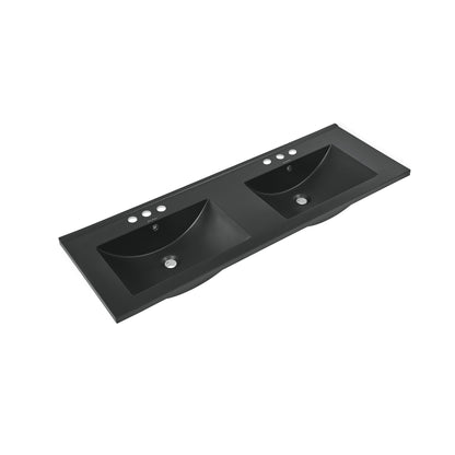 Swiss Madison, 48" 3-Hole Widespread Double Basin Vanity Sink Top in Matte Black