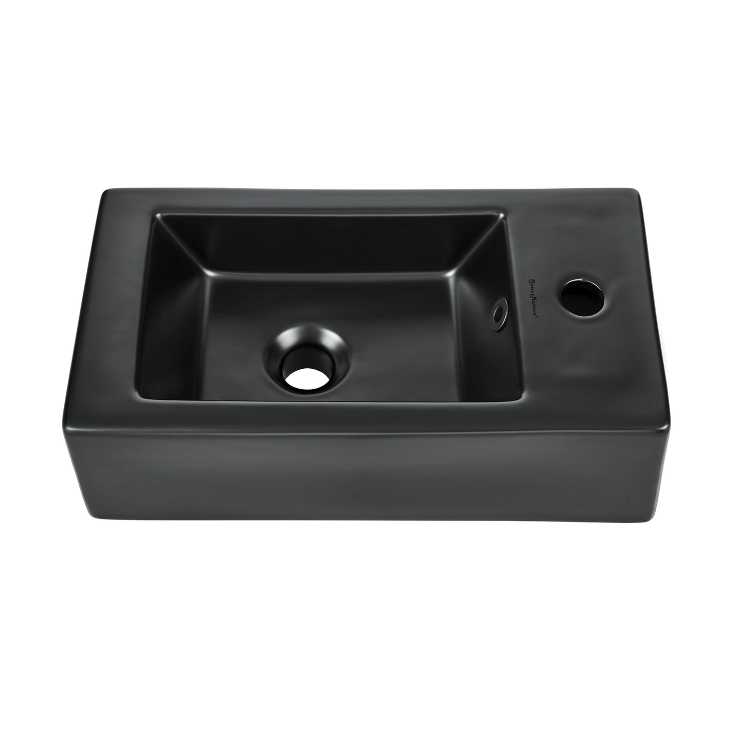 Swiss Madison, Voltaire 19.5 x 10 Rectangular Ceramic Wall Hung Sink with Right Side Faucet Mount, Matte Black