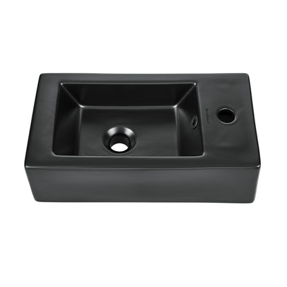 Swiss Madison, Voltaire 19.5 x 10 Rectangular Ceramic Wall Hung Sink with Right Side Faucet Mount, Matte Black