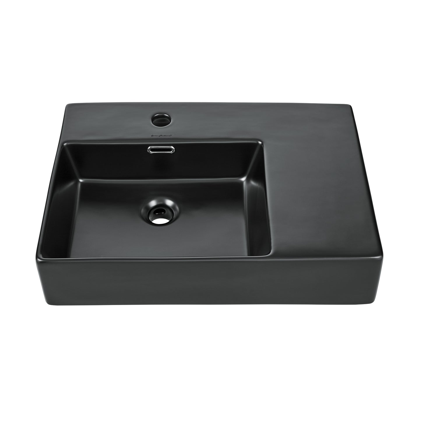 Swiss Madison, St. Tropez 24 x 18 Ceramic Wall Hung Sink with Left Side Faucet Mount, Matte Black