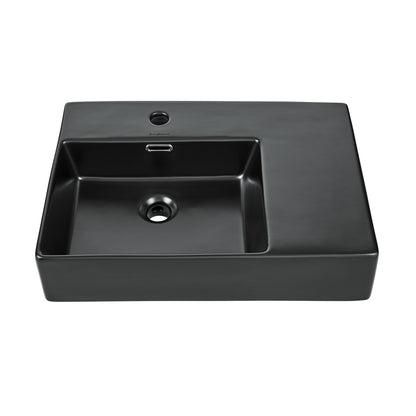 Swiss Madison, St. Tropez 24 x 18 Ceramic Wall Hung Sink with Left Side Faucet Mount, Matte Black