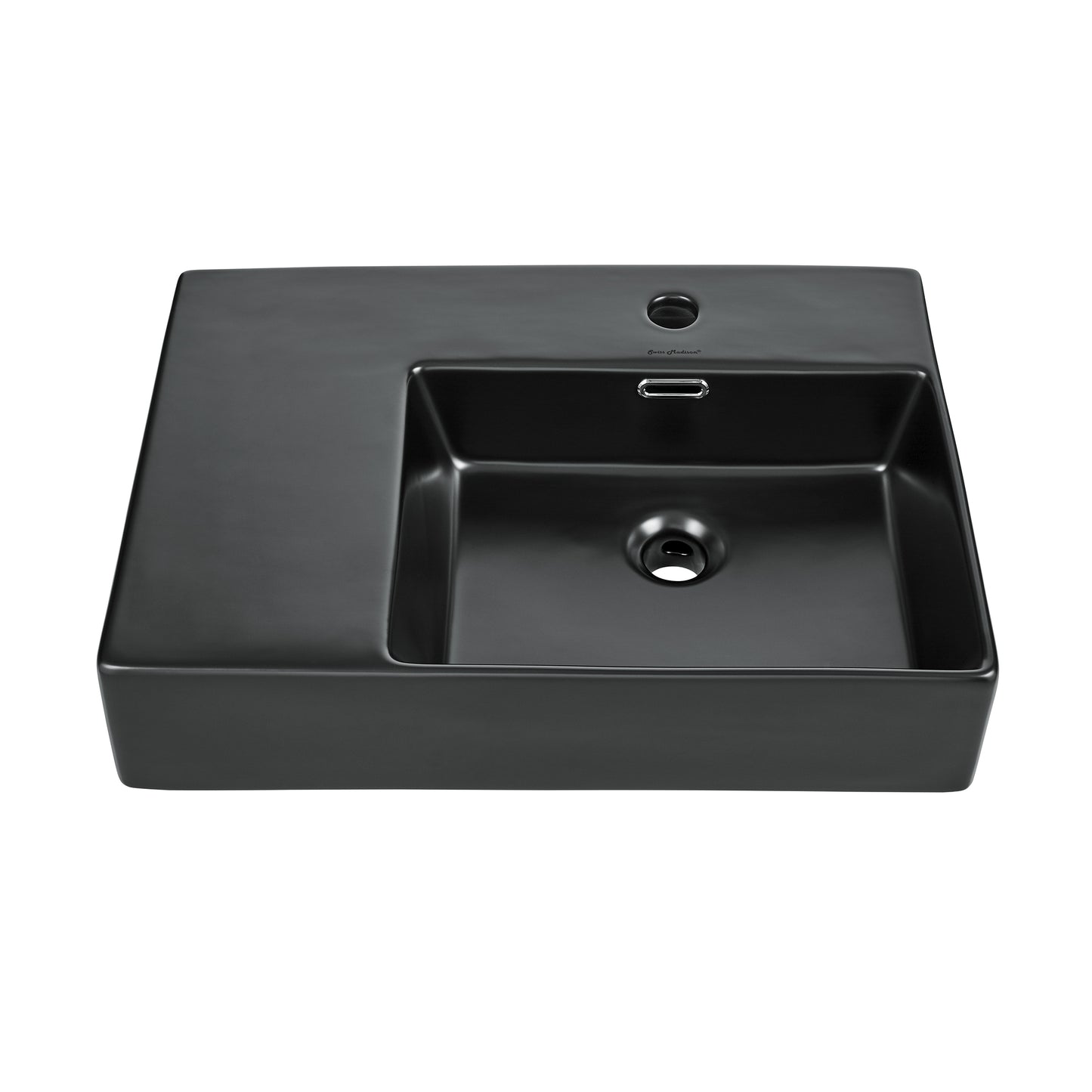 Swiss Madison, St. Tropez 24 x 18 Ceramic Wall Hung Sink with Right Side Mount, Matte Black