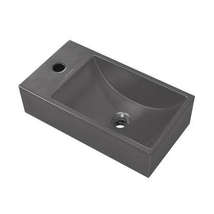 Swiss Madison, Lisse 16" Concrete Rectangle Wall-Mounted Sink with Left Side Faucet Mount in Matte Dark Gray