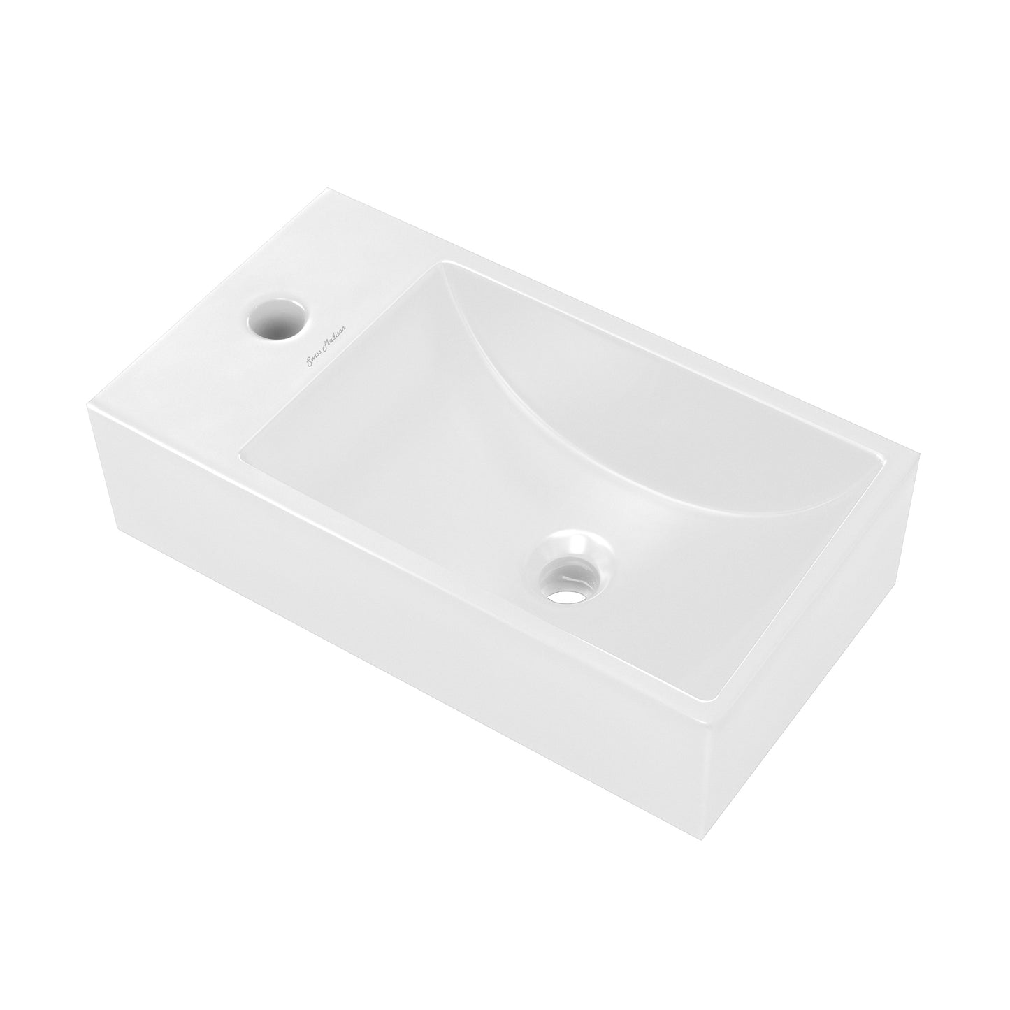 Swiss Madison, Lisse 16" Concrete Rectangle Wall-Mounted Sink with Left Side Faucet Mount in Matte White
