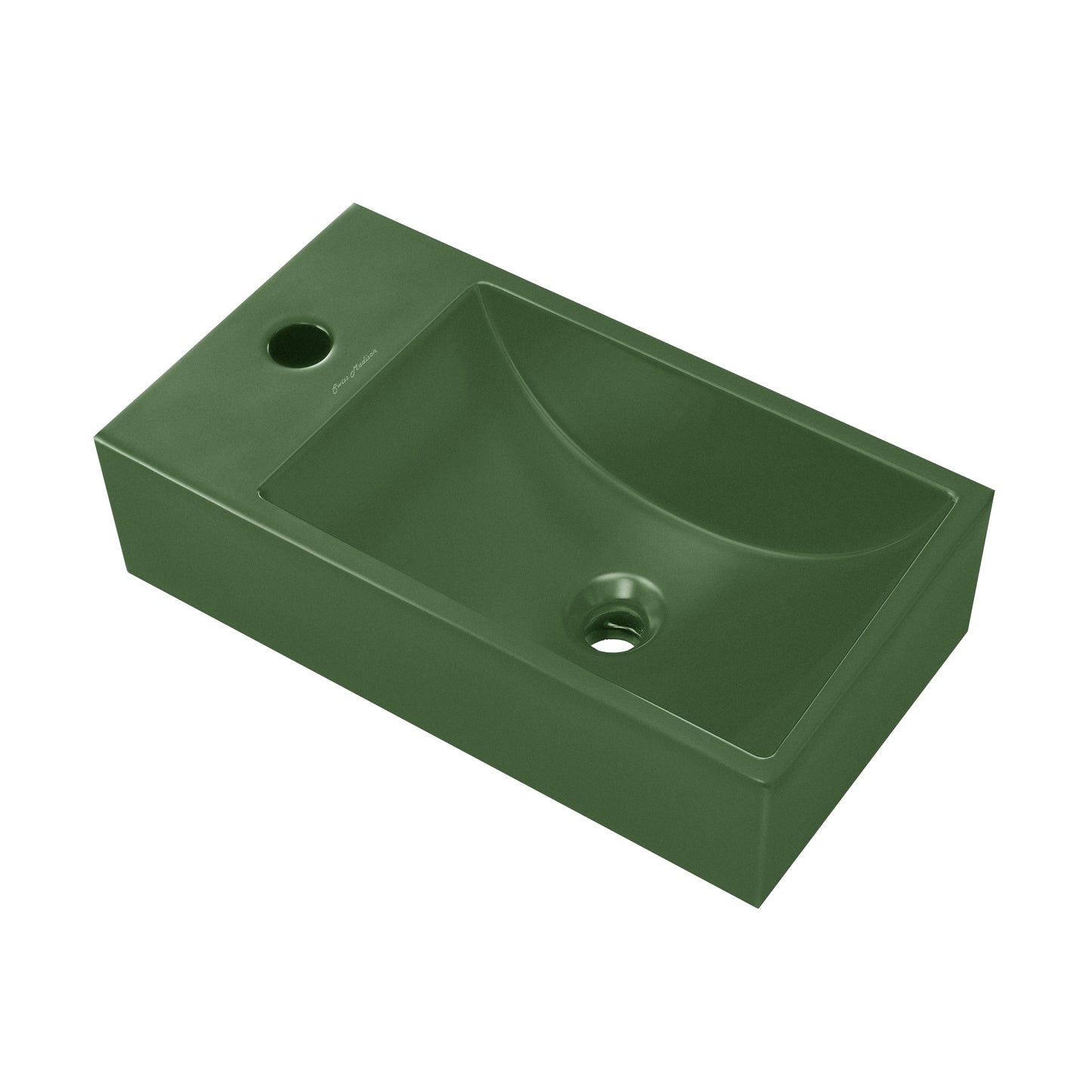 Swiss Madison, Lisse 16" Concrete Rectangle Wall-Mounted Sink with Left Side Faucet Mount in Matte Royal Green