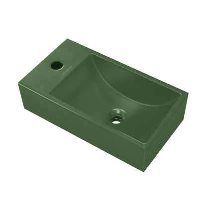 Swiss Madison, Lisse 16" Concrete Rectangle Wall-Mounted Sink with Left Side Faucet Mount in Matte Royal Green
