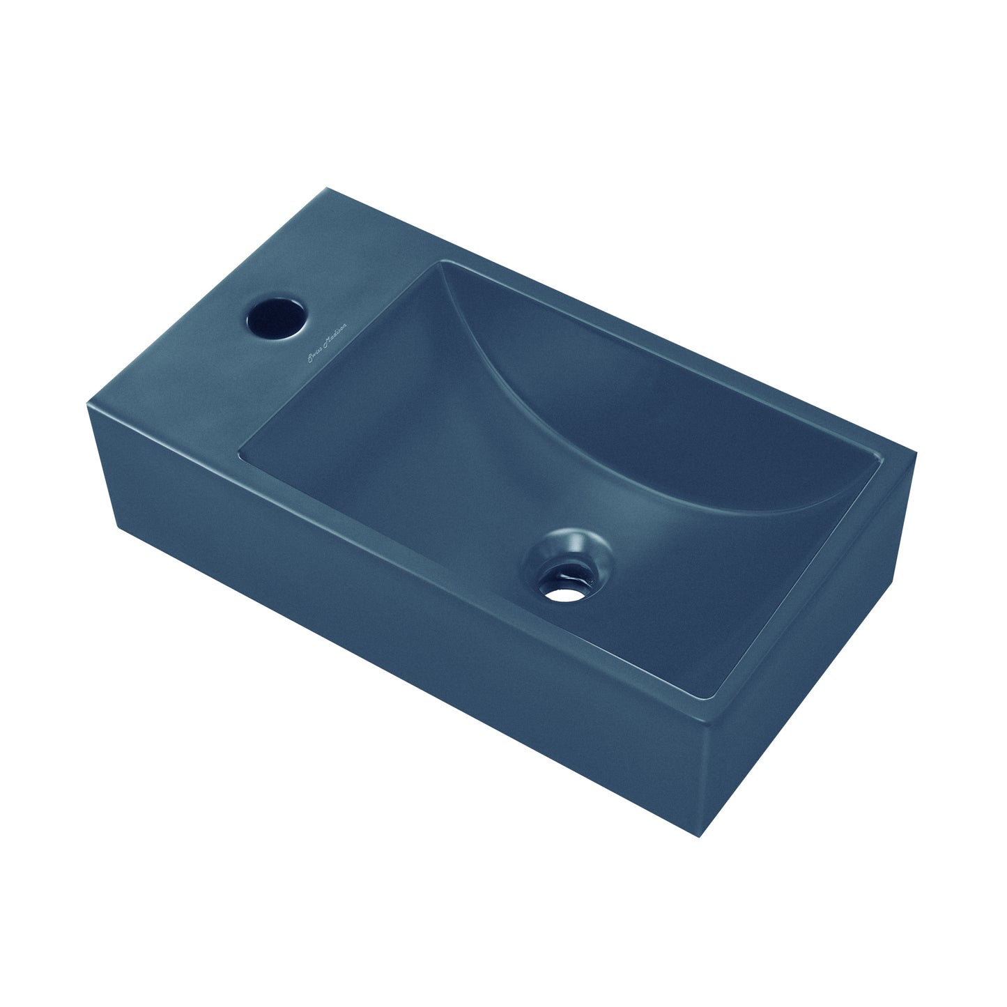 Swiss Madison, Lisse 16" Concrete Rectangle Wall-Mounted Sink with Left Side Faucet Mount in Matte Royal Blue