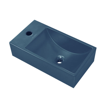 Swiss Madison, Lisse 16" Concrete Rectangle Wall-Mounted Sink with Left Side Faucet Mount in Matte Royal Blue