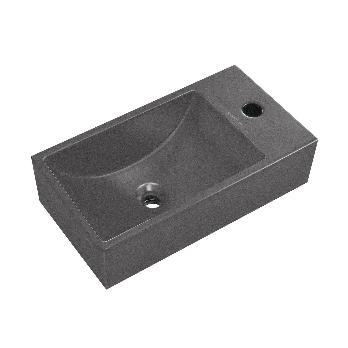 Swiss Madison, Lisse 16" Concrete Rectangle Wall-Mounted Sink with Right Side Faucet Mount in Matte Dark Gray