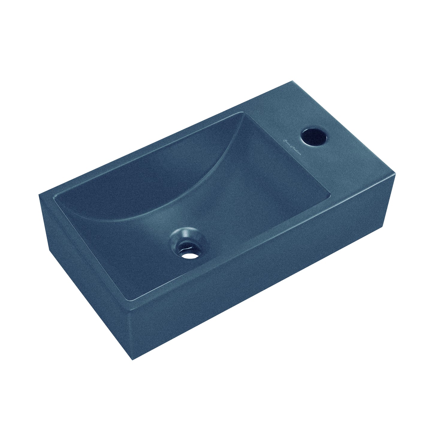 Swiss Madison, Lisse 16" Concrete Rectangle Wall-Mounted Sink with Right Side Faucet Mount in Matte Royal Blue