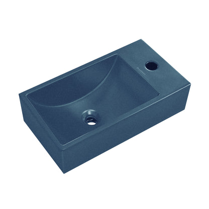Swiss Madison, Lisse 16" Concrete Rectangle Wall-Mounted Sink with Right Side Faucet Mount in Matte Royal Blue