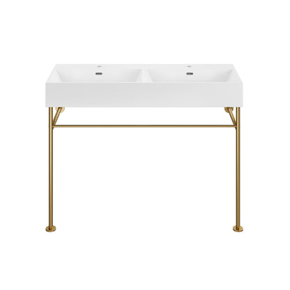 Swiss Madison, Claire 48" Double Basin Console Sink with Brushed Gold Legs