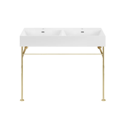 Swiss Madison, Claire 48" Double Basin Console Sink with Glossy Gold Legs