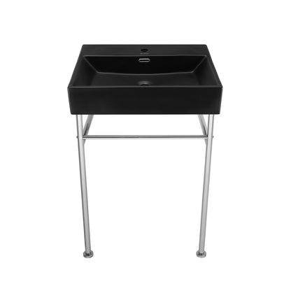 Swiss Madison, Claire 24 Ceramic Console Sink Matte Black Basin Chrome Legs