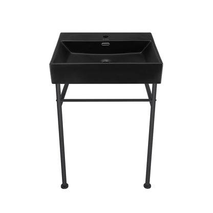 Swiss Madison, Claire 24 Ceramic Console Sink Matte Black Basin Black Legs