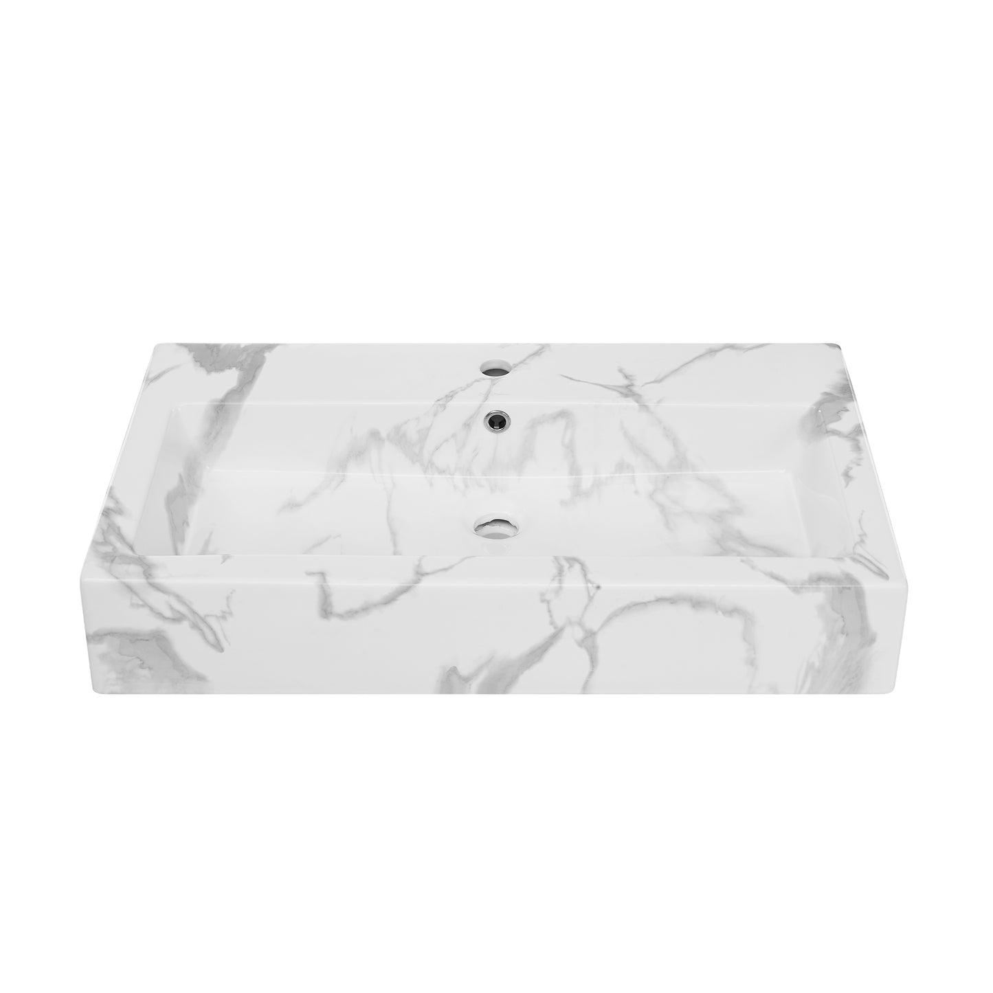 Swiss Madison, Voltaire Wide Rectangle Wall Hung Sink in White Marble