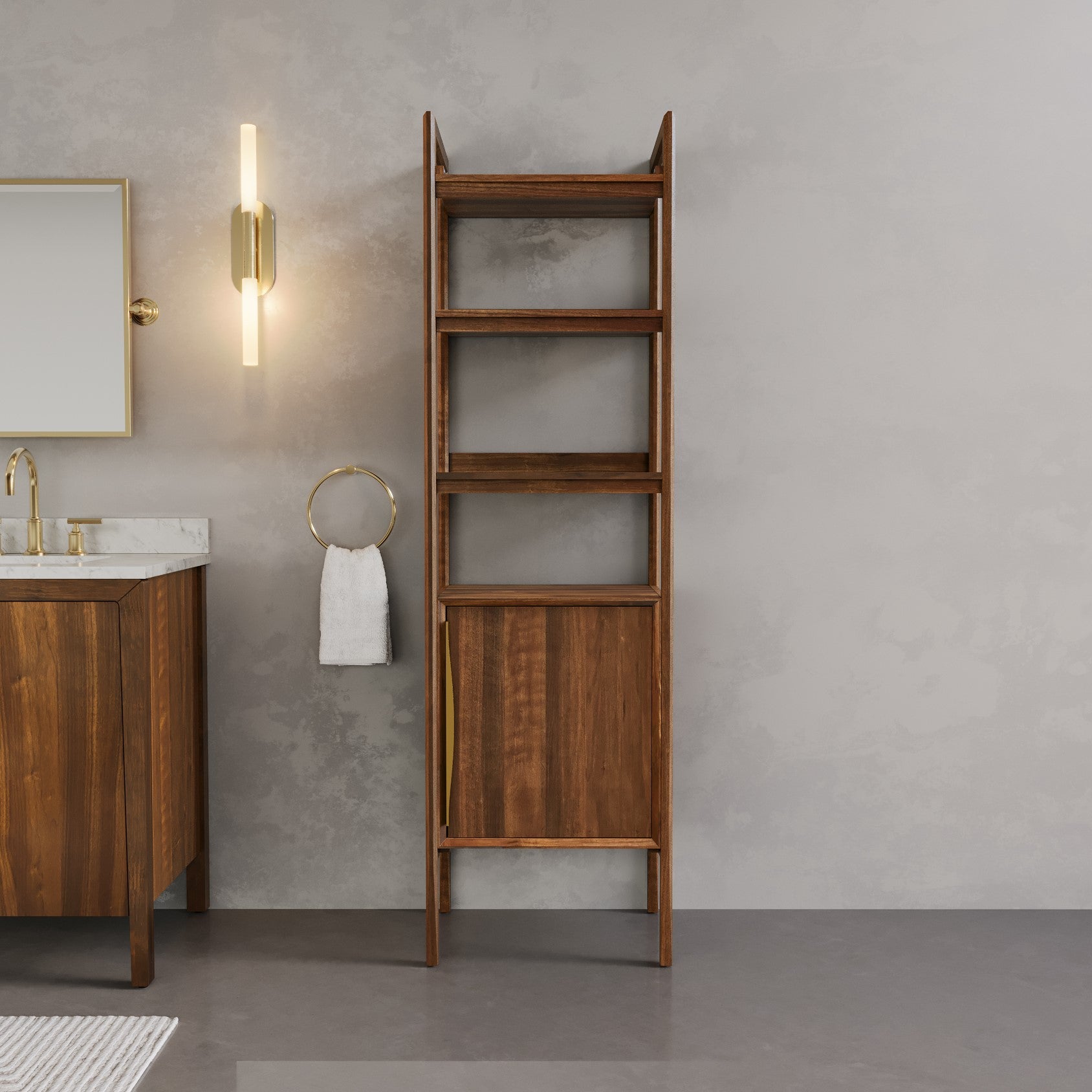 Ferrero 21 in. W x 17 in. D x 72 in. H Brown Walnut Wood Free Standing Linen Cabinet | Water Creation