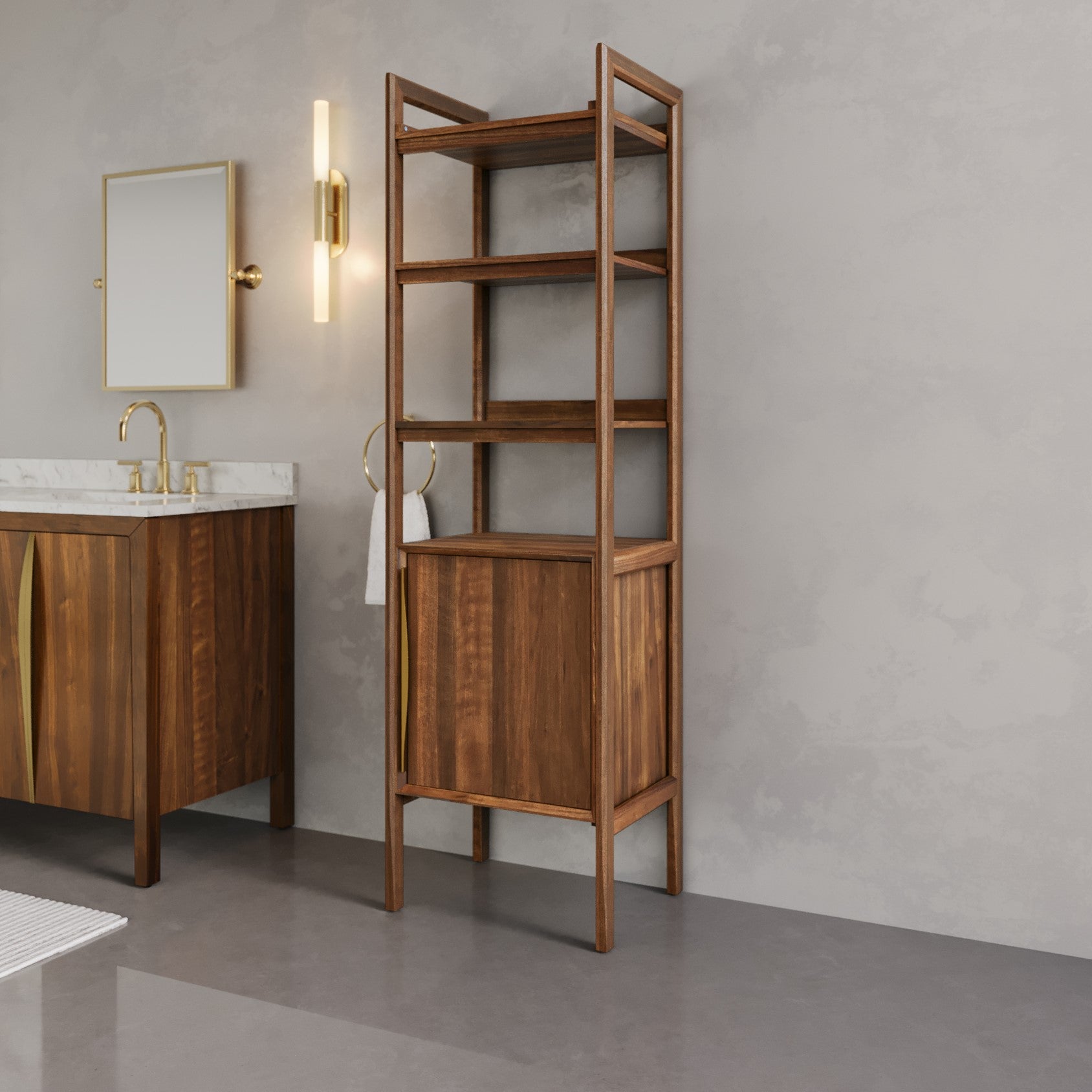 Ferrero 21 in. W x 17 in. D x 72 in. H Brown Walnut Wood Free Standing Linen Cabinet | Water Creation