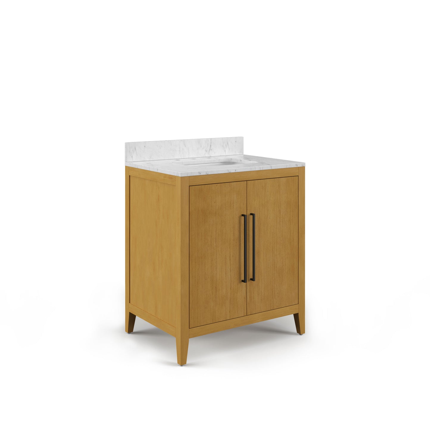 Lusso 30 in. Single Sink Freestanding Baja Oak Bath Vanity with Cararara White Engineered Marble Top (Assembled) | Water Creation