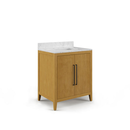 Lusso 30 in. Single Sink Freestanding Baja Oak Bath Vanity with Cararara White Engineered Marble Top (Assembled) | Water Creation