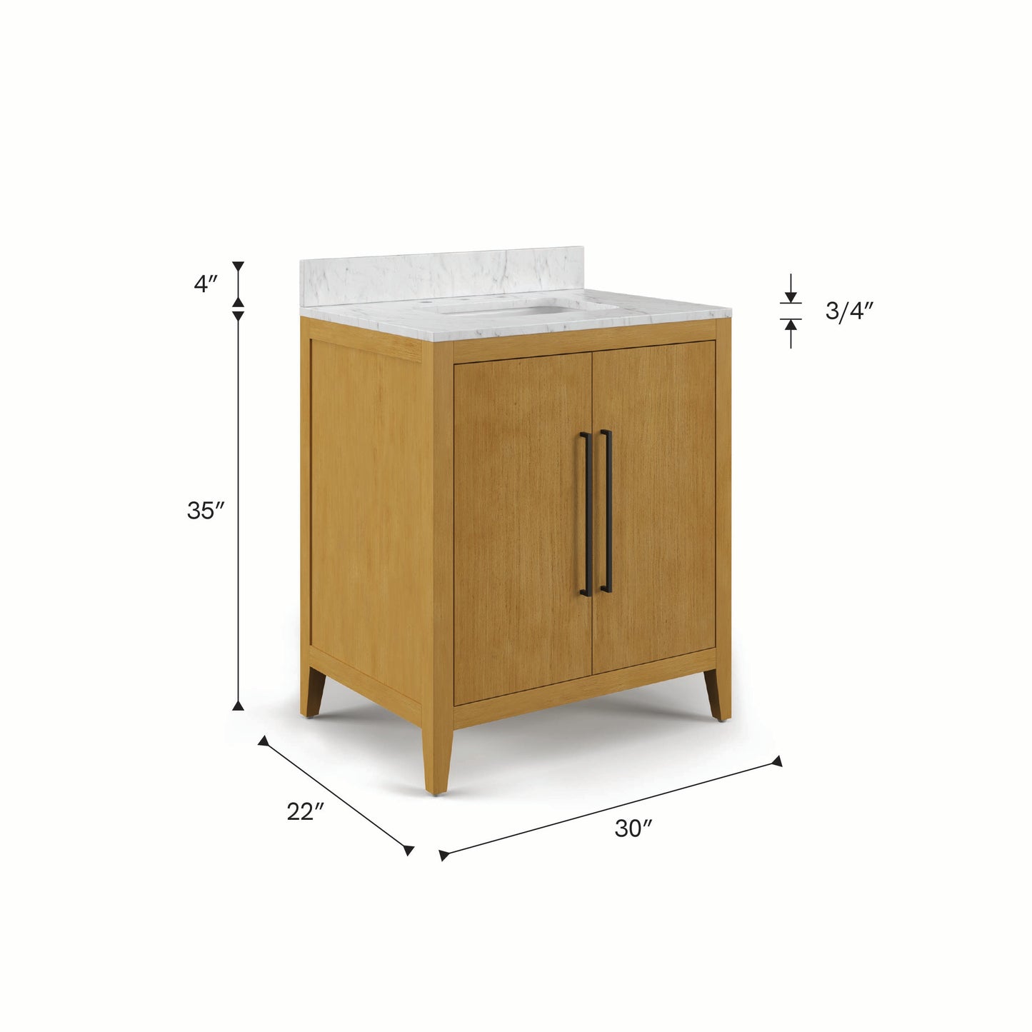 Lusso 30 in. Single Sink Freestanding Baja Oak Bath Vanity with Cararara White Engineered Marble Top (Assembled) | Water Creation